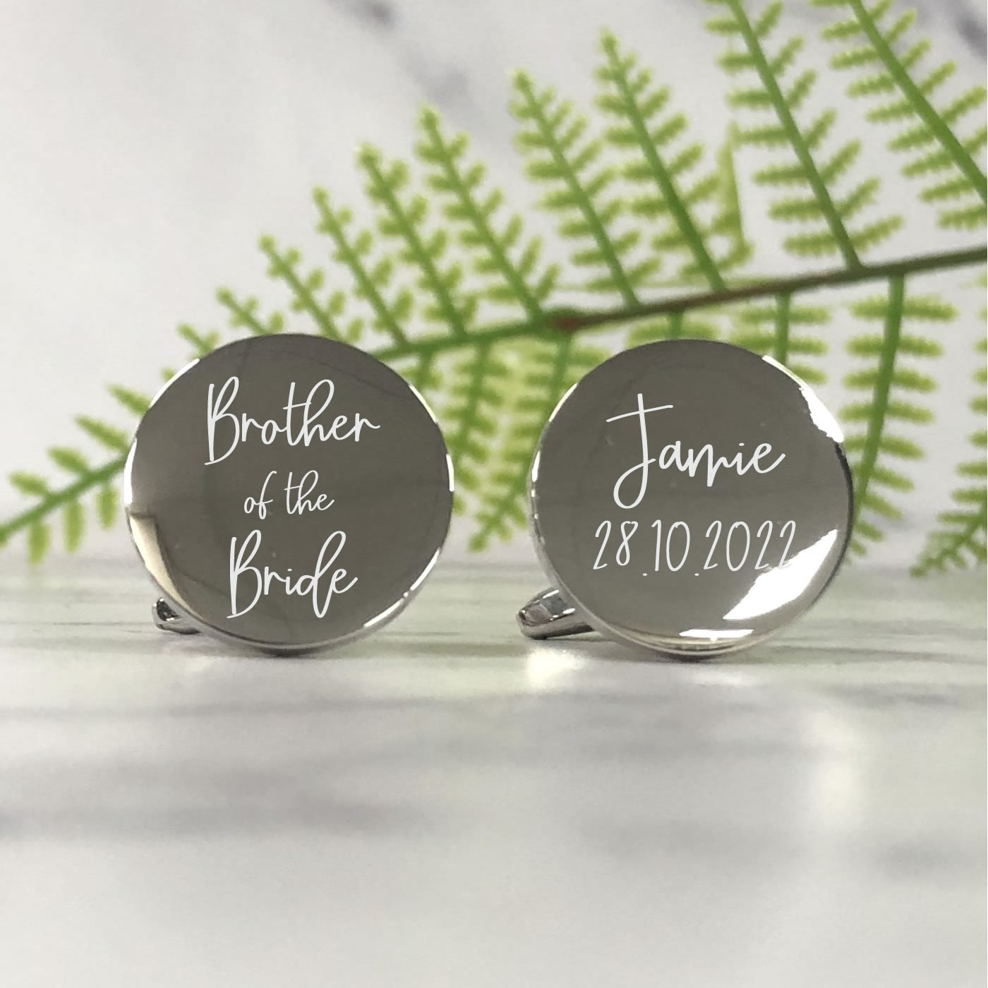 Personalised Round Wedding Cufflinks - Brother Of The Bride