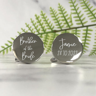 Personalised Round Wedding Cufflinks - Brother Of The Bride