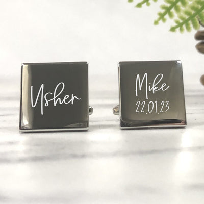 Personalised Square Wedding Cufflinks - Usher
