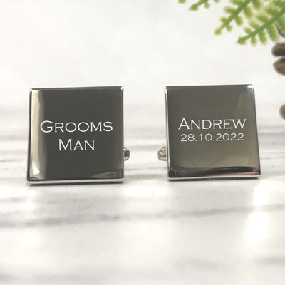 Engraved Wedding Day Square Cufflinks - Grooms Man