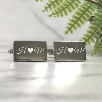 Engraved Wedding Day Silver Rectangular Cufflinks - Initials