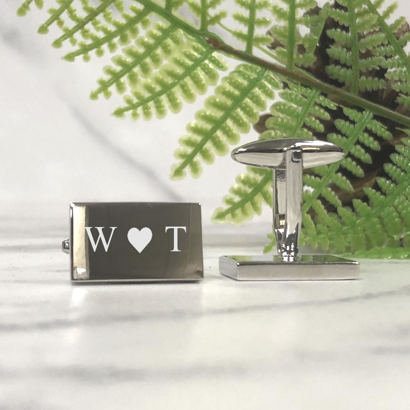 Engraved Wedding Day Silver Rectangular Cufflinks - Initials