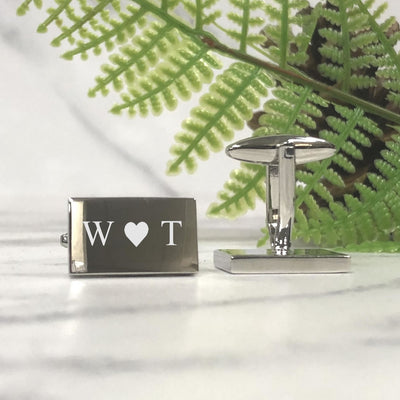 Engraved Wedding Day Silver Rectangular Cufflinks - Initials