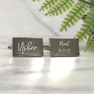Engraved Wedding Day Rectangular Cufflinks - Usher