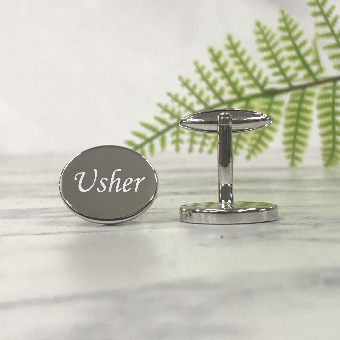 Engraved Wedding Day Oval Cufflinks - Usher