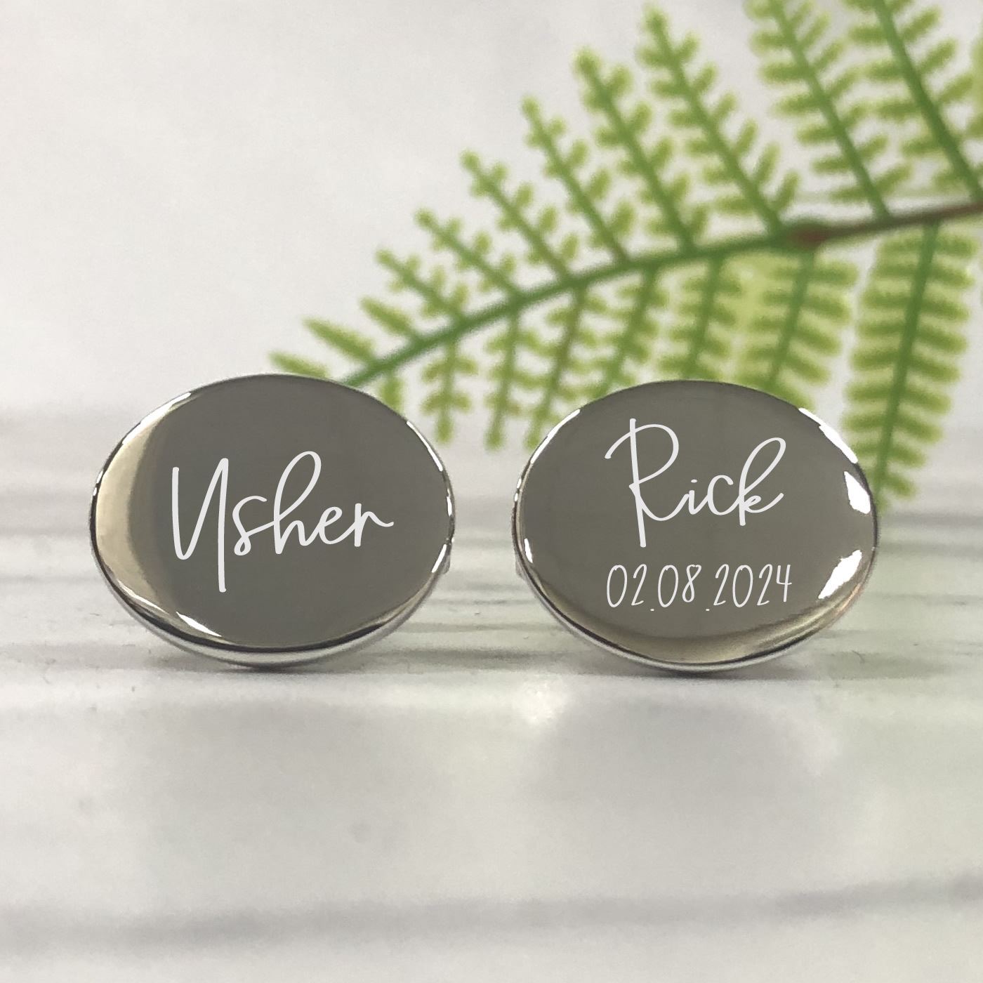 Engraved Wedding Day Oval Cufflinks - Usher