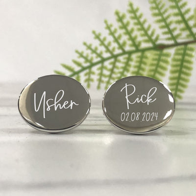 Engraved Wedding Day Oval Cufflinks - Usher