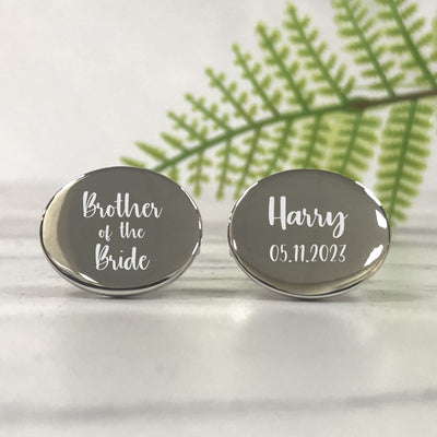 Engraved Wedding Day Oval Cufflinks - Brother of the Bride