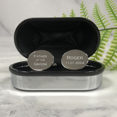 Engraved Wedding Day Oval Cufflinks - Father of the Groom