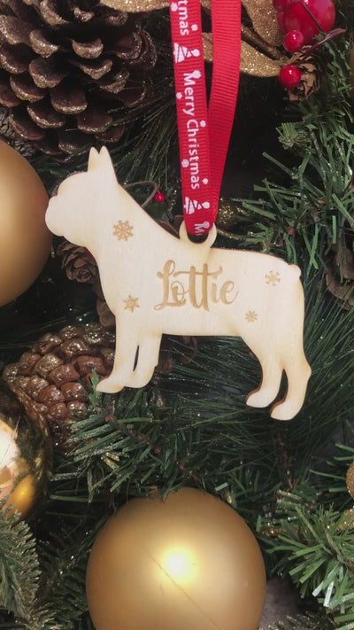 Personalised Wooden Dog Christmas Bauble -  20+ Breeds Laser Engraved with Name
