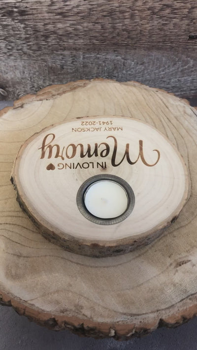 Personalised Log Slice Tealight Candle Holder - In Loving Memory