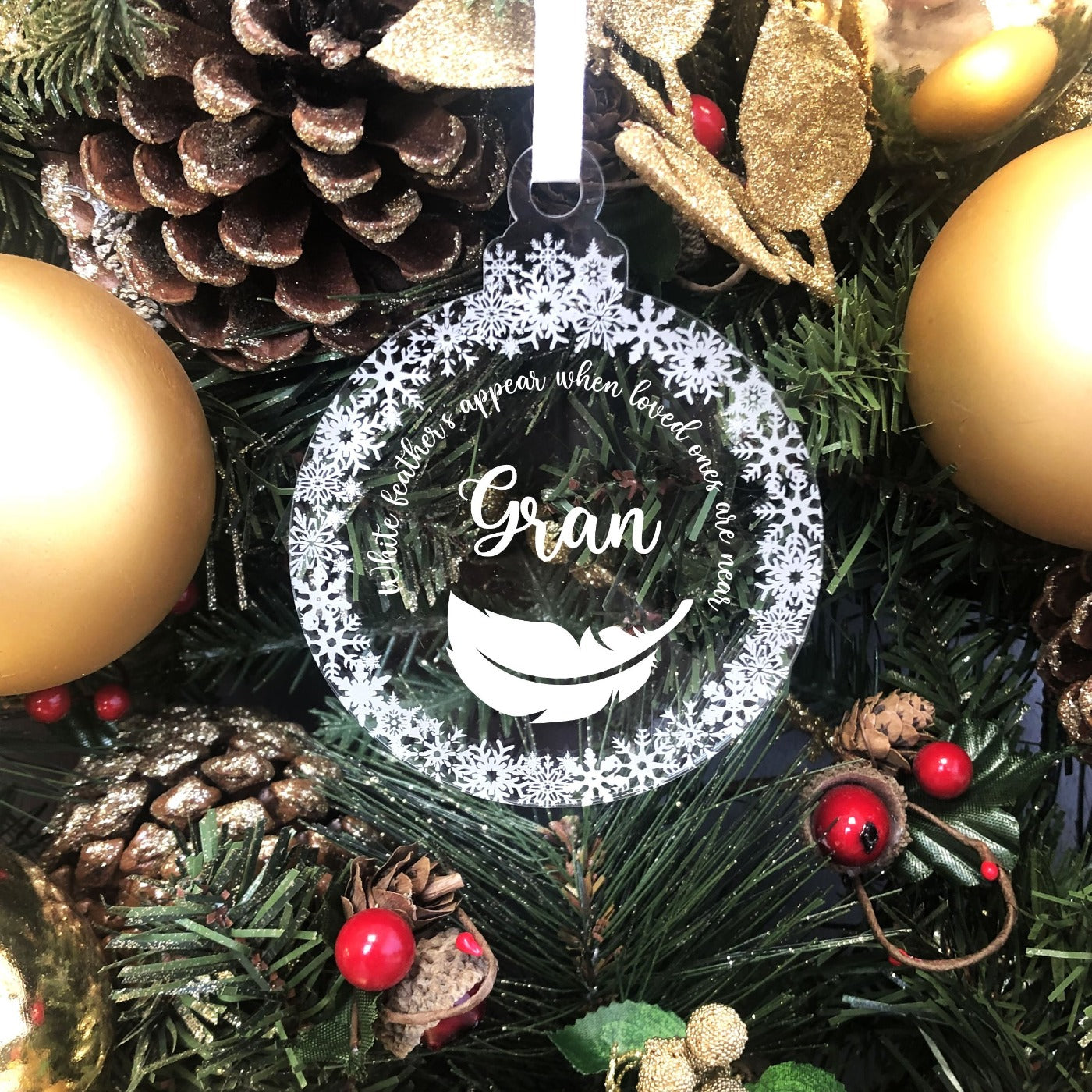 Personalised Memorial Round Bauble - Feather