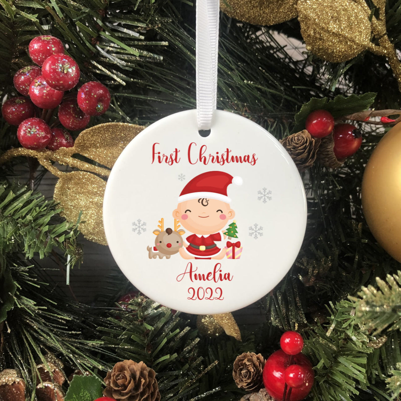 Personalised Ceramic First Christmas Bauble - Christmas Characters