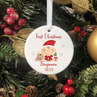 Personalised Ceramic First Christmas Bauble - Christmas Characters