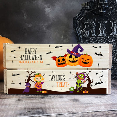 Personalised Printed Halloween Trick or Treat Crate Pumpkins