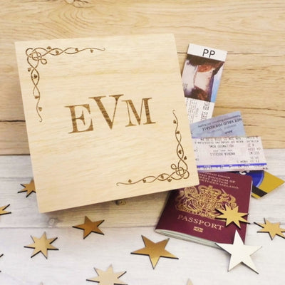 Personalised, Engraved Wooden Keepsake Box - Initials