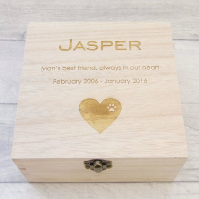Personalised Pet Remembrance Box With Heart Design - Dog Or Cat Memorial Box