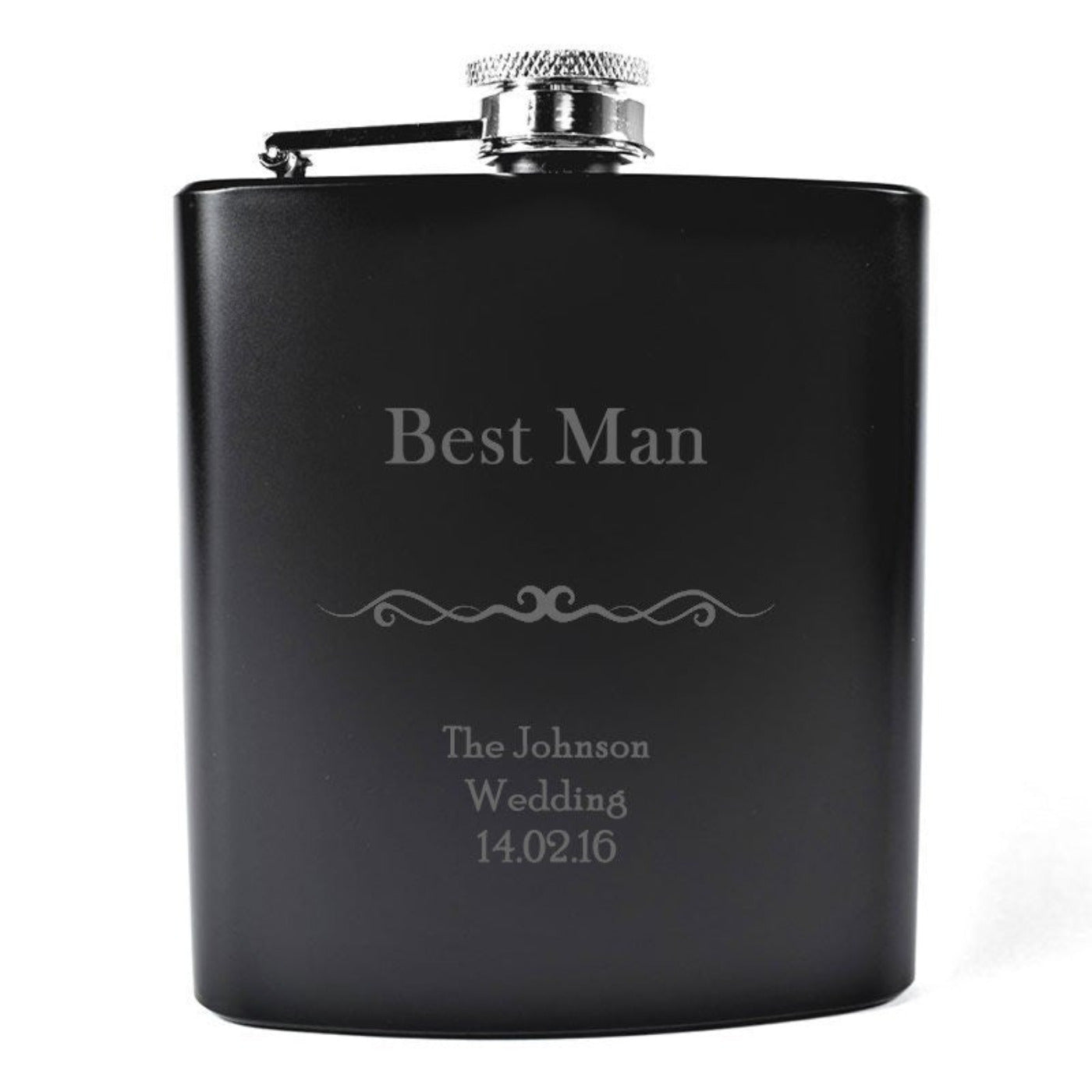 Personalised Flourish Design Black Hip Flask