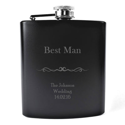 Personalised Flourish Design Black Hip Flask