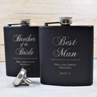 Personalised Classy Black Wedding Party Hip Flask