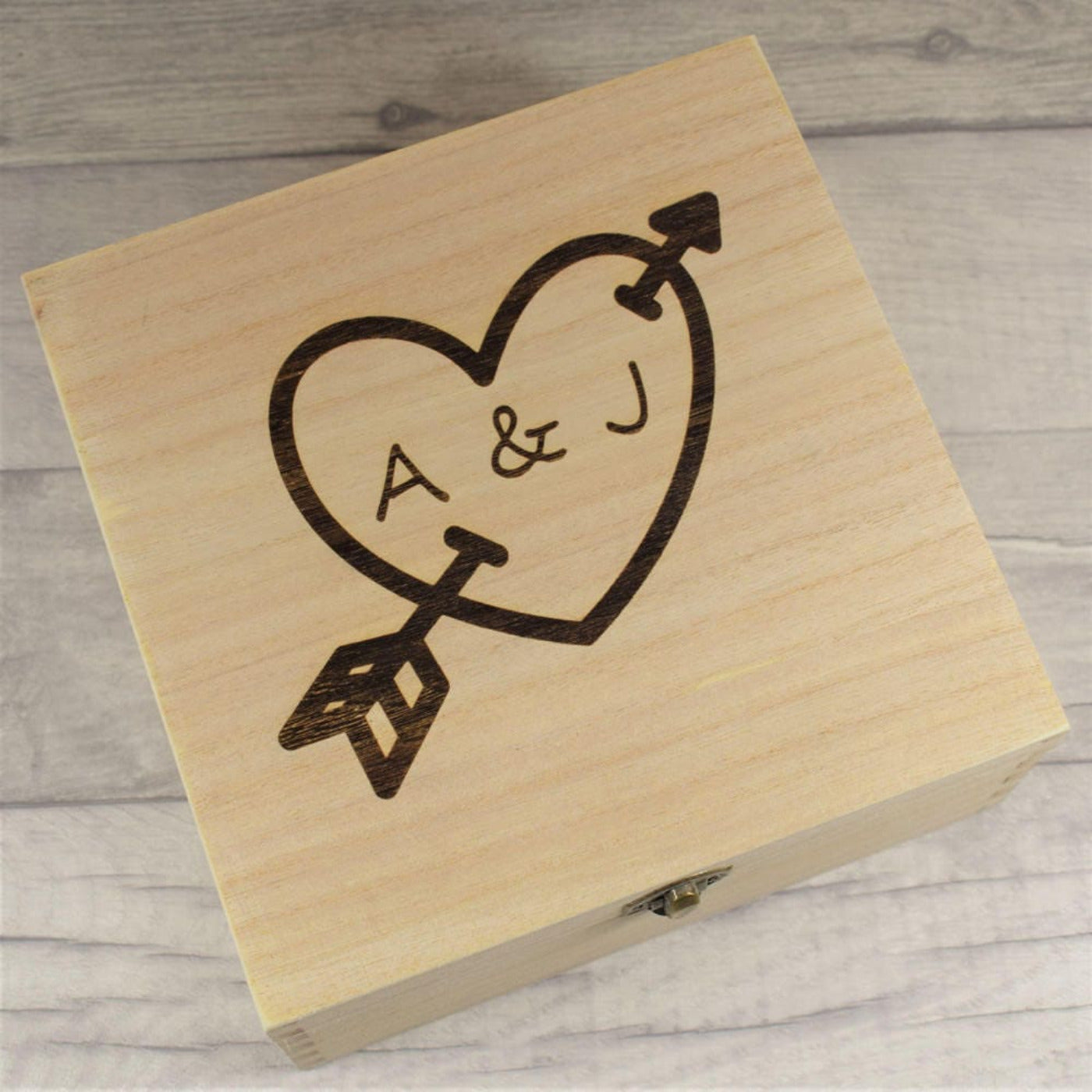 Personalised, Engraved Wooden Keepsake Box - Couples Initials with Heart