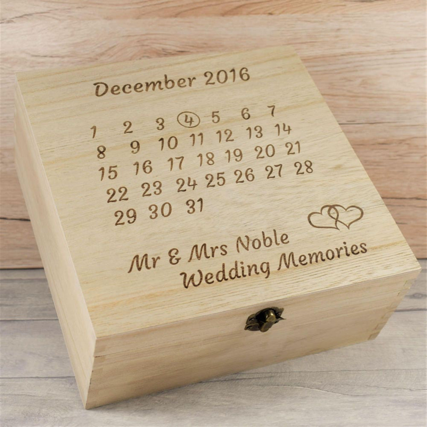 Personalised, Engraved Wooden Wedding Memory Box - Date of Wedding