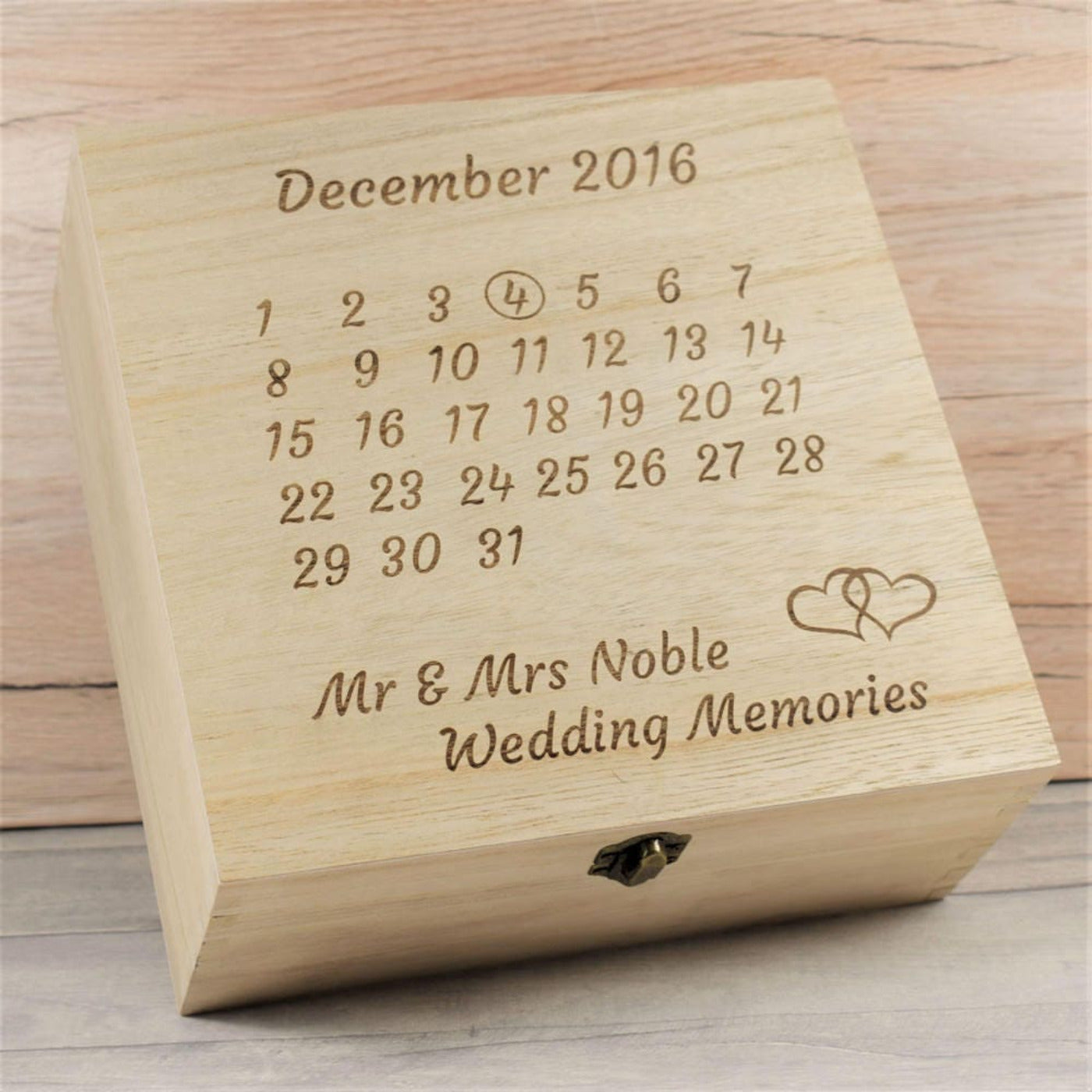Personalised, Engraved Wooden Wedding Memory Box - Date of Wedding