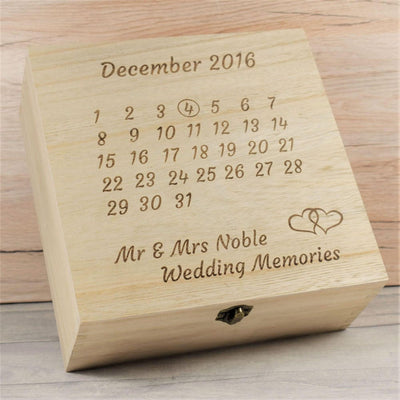 Personalised, Engraved Wooden Wedding Memory Box - Date of Wedding