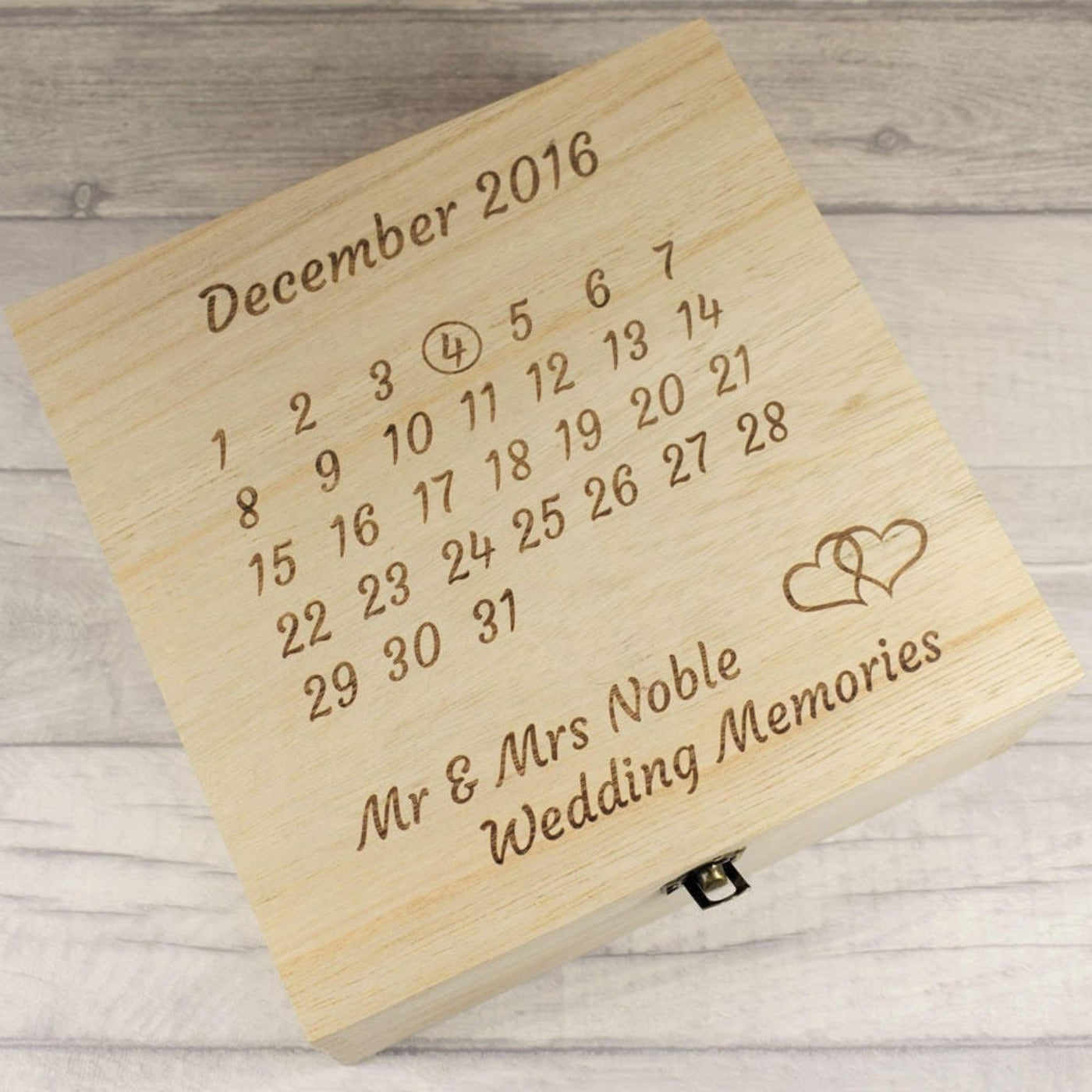 Personalised, Engraved Wooden Wedding Memory Box - Date of Wedding