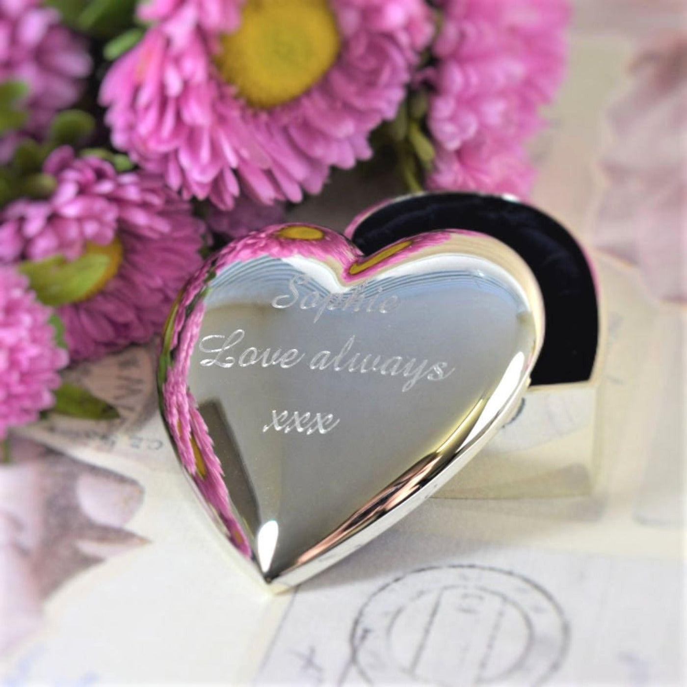 Engraved Silver Plated Trinket Box - Heart