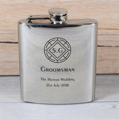 Personalised Wedding Hip Flask - Round Crest Detail