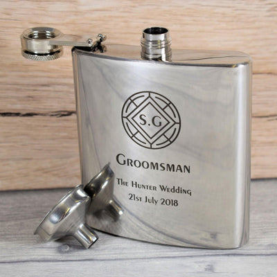 Personalised Wedding Hip Flask - Round Crest Detail