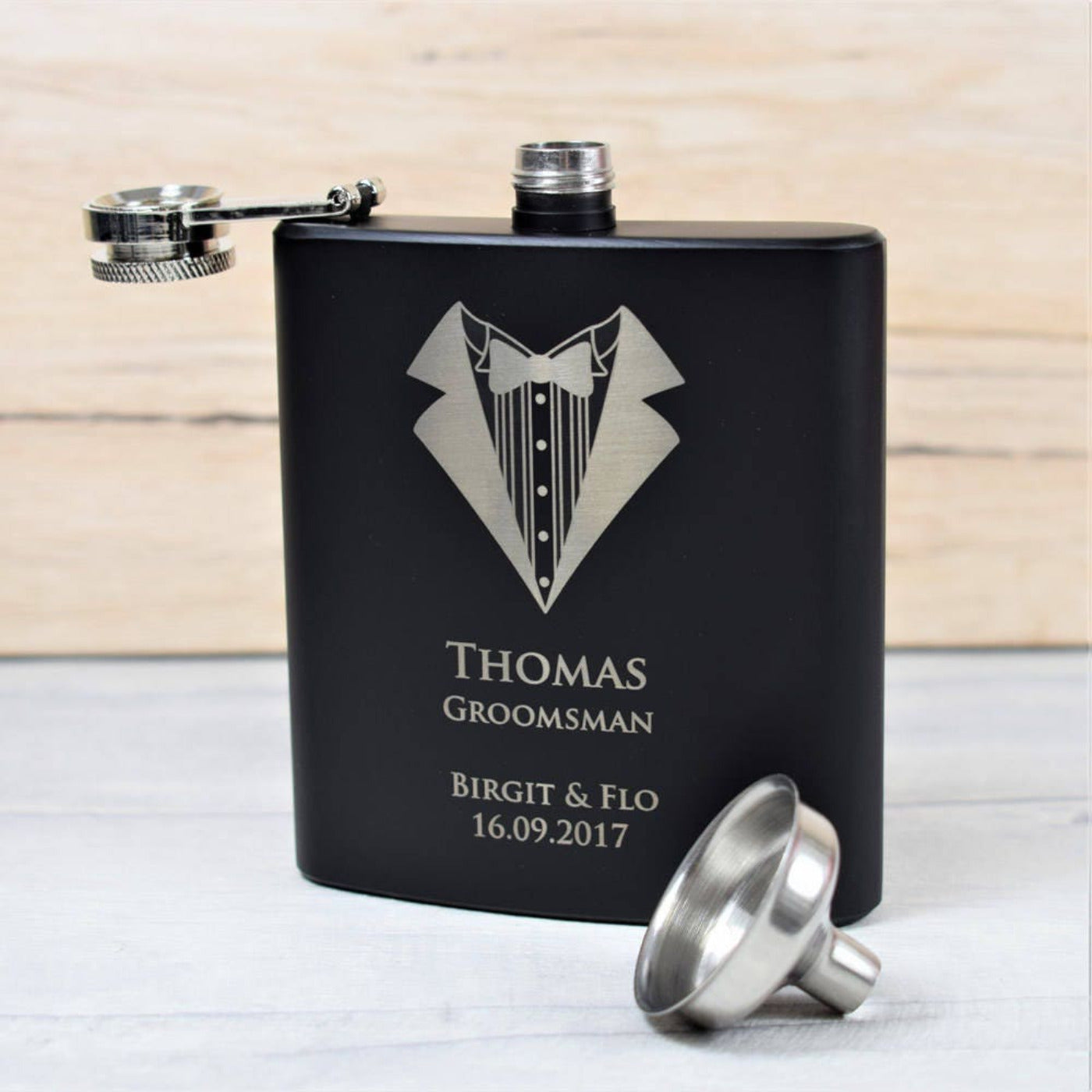 Personalised Suit Design Black Hip Flask