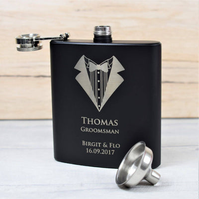 Personalised Suit Design Black Hip Flask