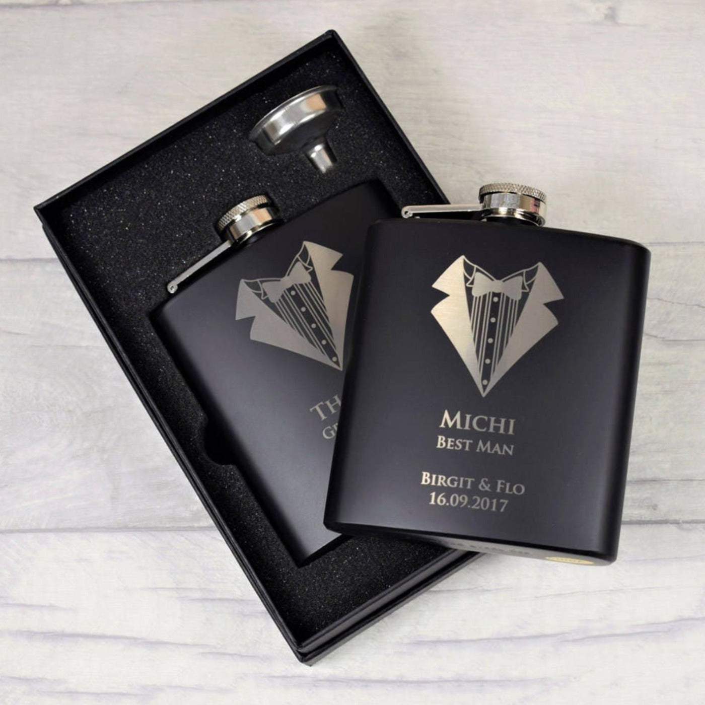 Personalised Suit Design Black Hip Flask
