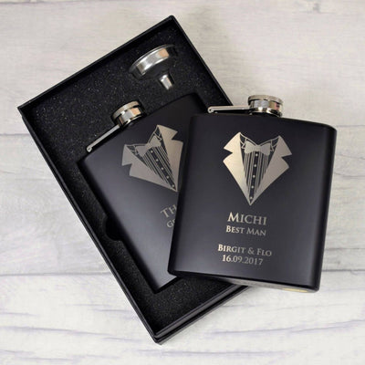 Personalised Suit Design Black Hip Flask