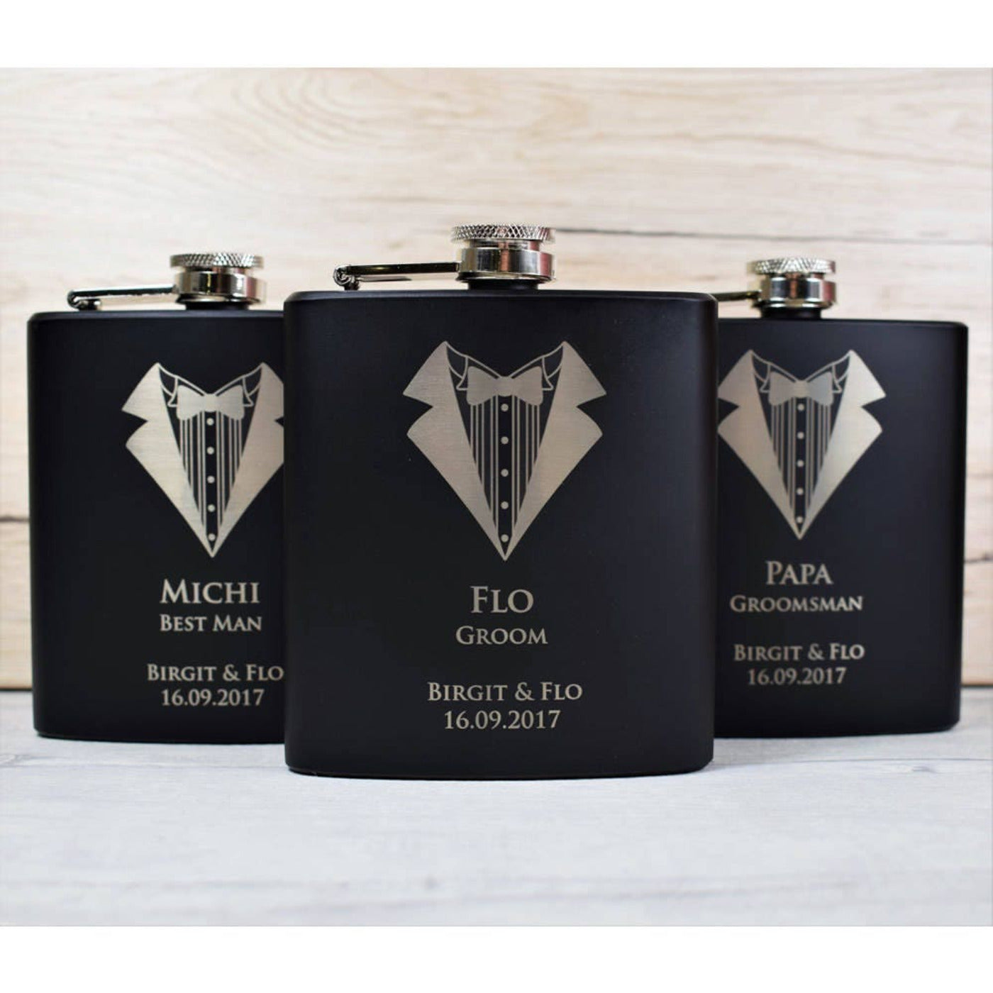 Personalised Suit Design Black Hip Flask