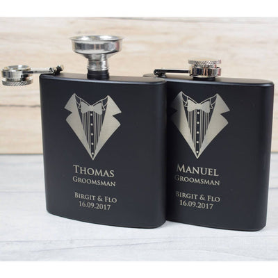 Personalised Suit Design Black Hip Flask