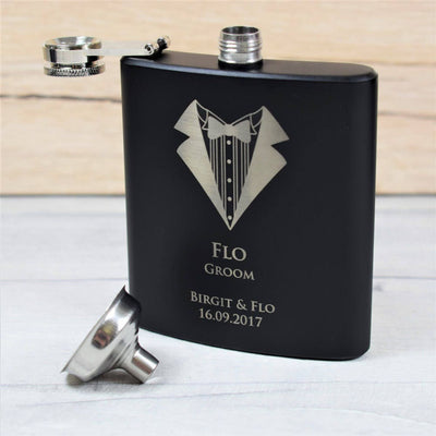 Personalised Suit Design Black Hip Flask