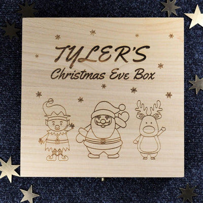 Personalised, Engraved Wooden Christmas Eve Box - Christmas Characters