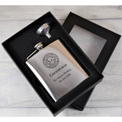 Personalised Wedding Hip Flask - Round Crest Detail