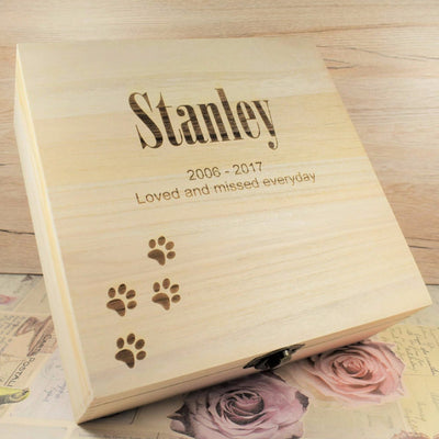 Personalised Pet Remembrance Box With Paws Design - Dog Or Cat Memorial Box