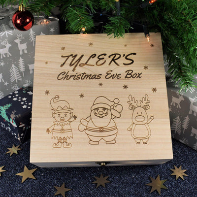 Personalised, Engraved Wooden Christmas Eve Box - Christmas Characters
