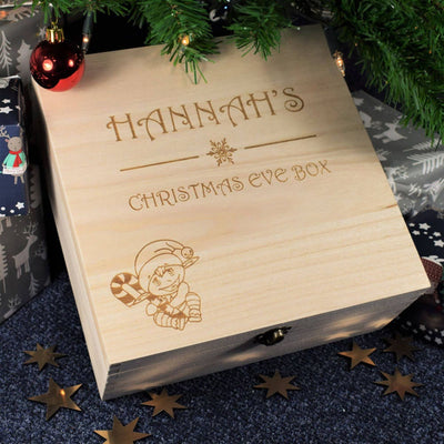Personalised, Engraved Wooden Christmas Eve Box - Elf