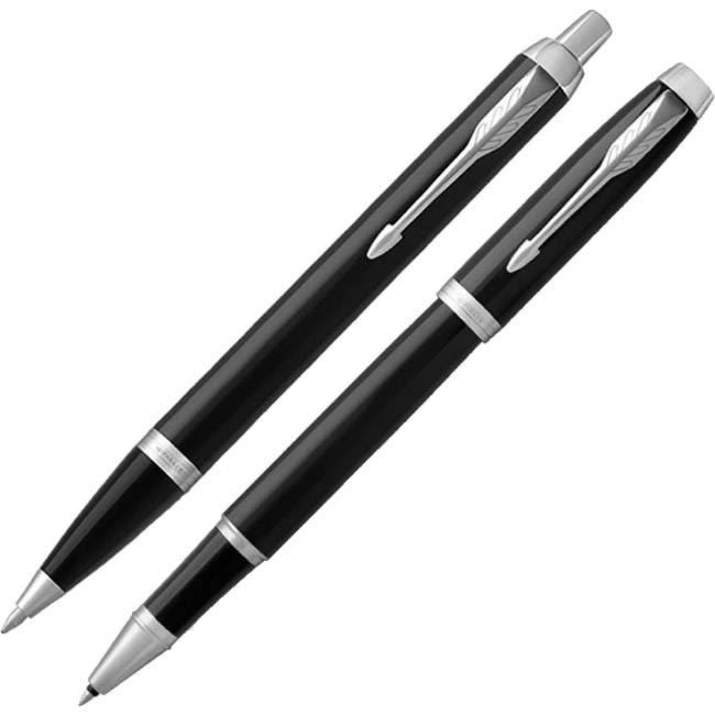 Engraved Parker IM Black & Chrome Rollerball and Ballpoint Set