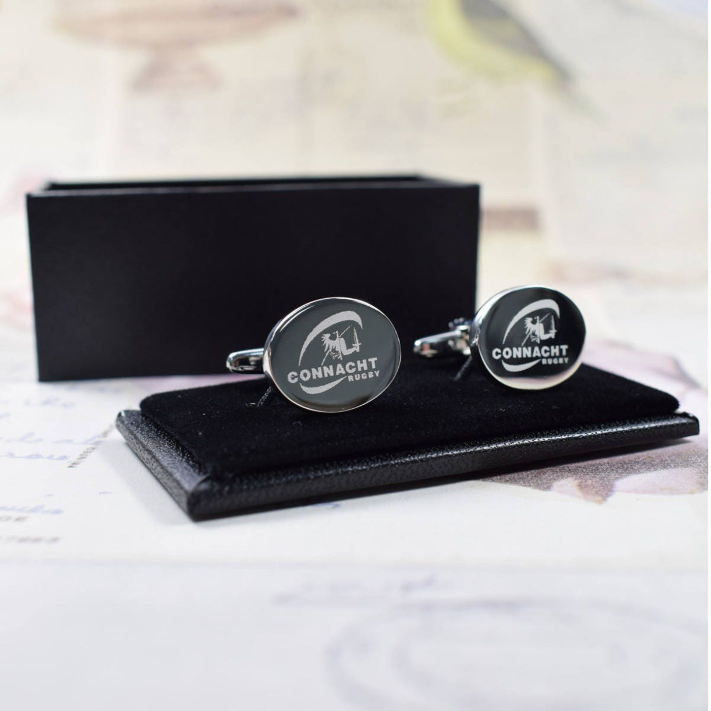 Engraved Silver Oval Cufflinks - Custom Logo 