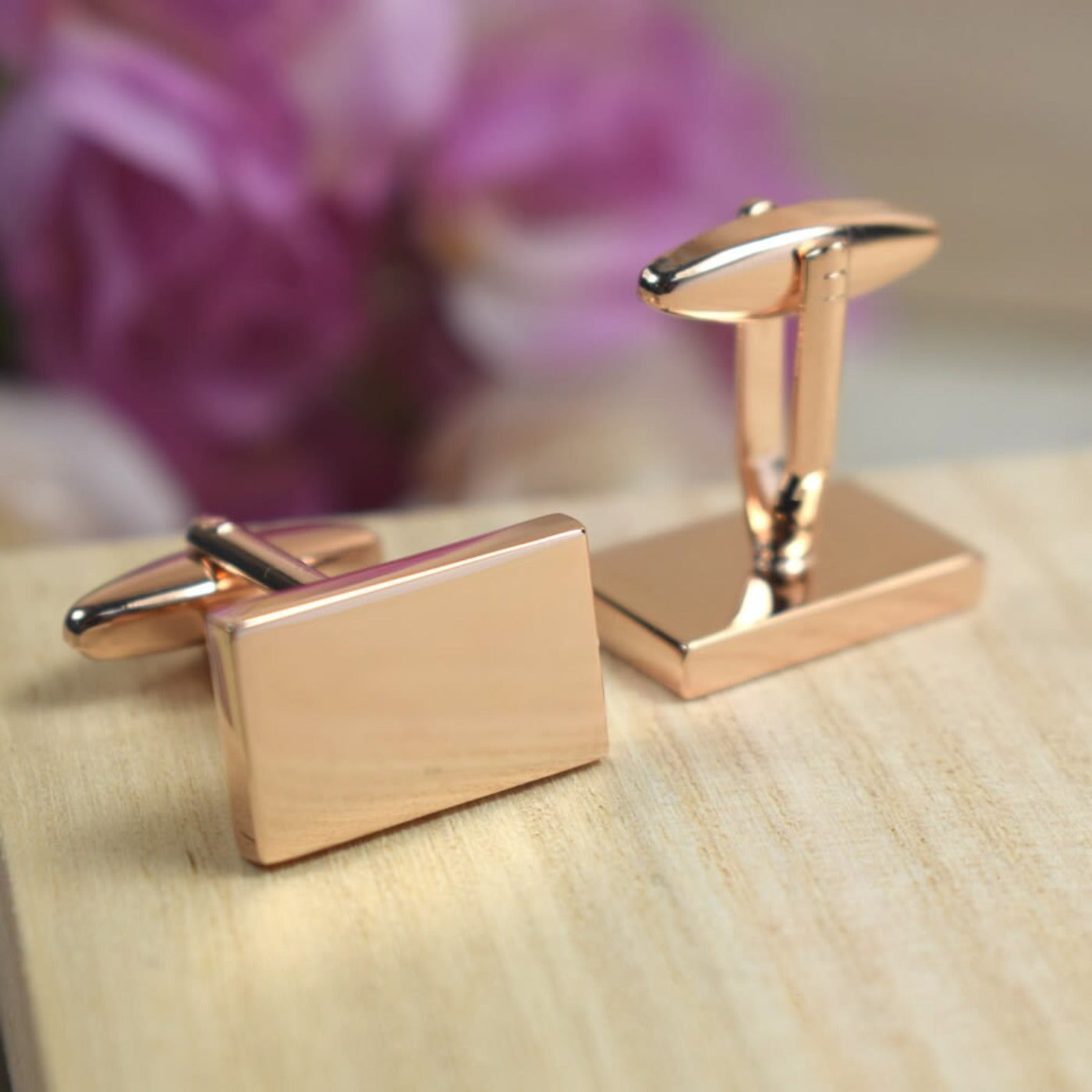 Men's Personalised Rose Gold Rectangle Cufflinks - Wedding, Groom