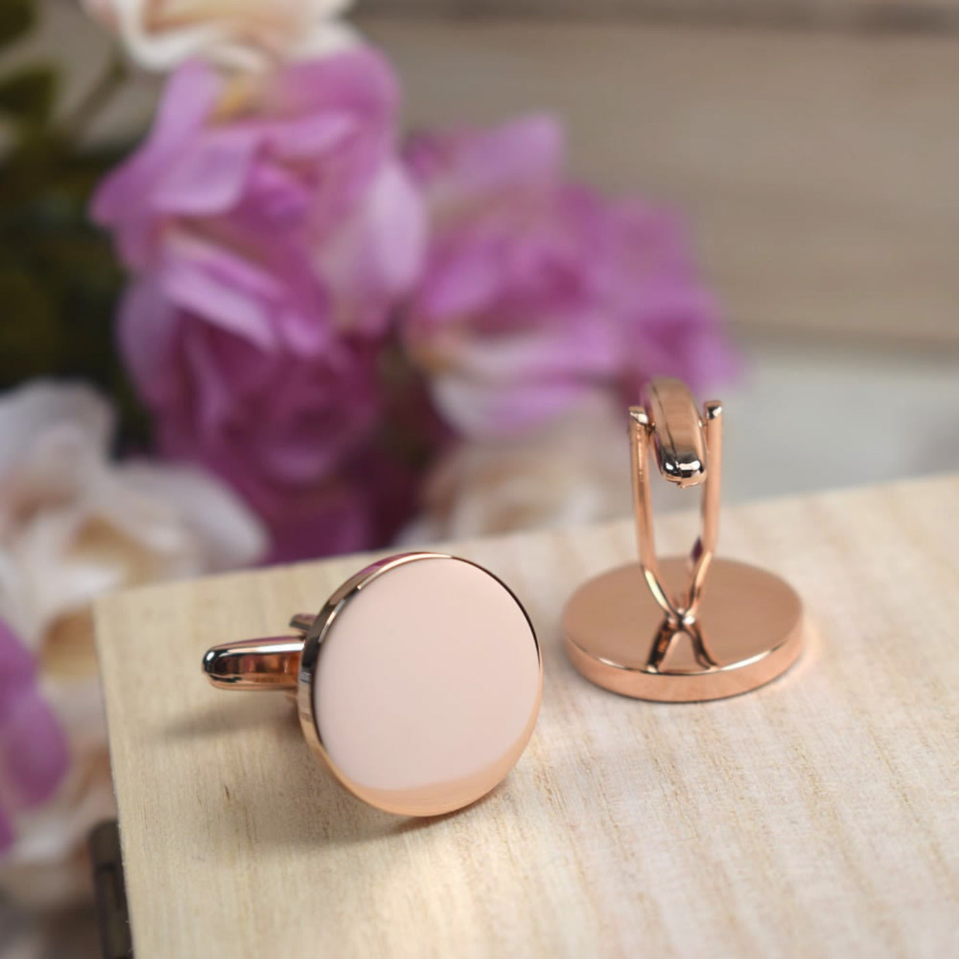 Personalised Rose Gold Round Cufflinks - Wedding, Mr & Mrs, Mr & Mr