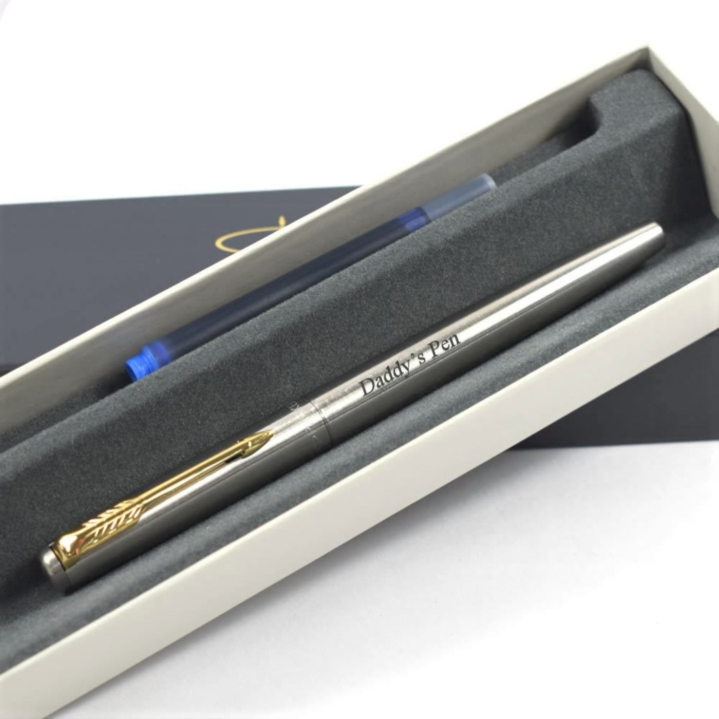 Engraved Pen, Parker Stainless Steel Gold Trim FOUNTAIN PEN