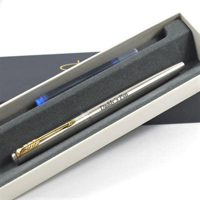 Engraved Pen, Parker Stainless Steel Gold Trim FOUNTAIN PEN
